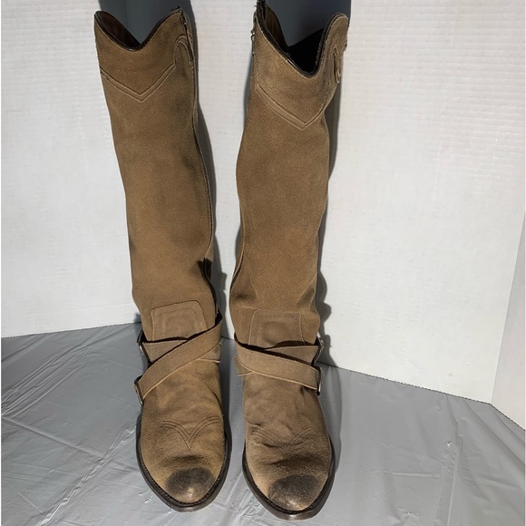 MATISSE SUEDE WESTERN, COWGIRL, BOHO BOOTS W/ ANKLE HARNESS & BUCKLES - Picture 3 of 16